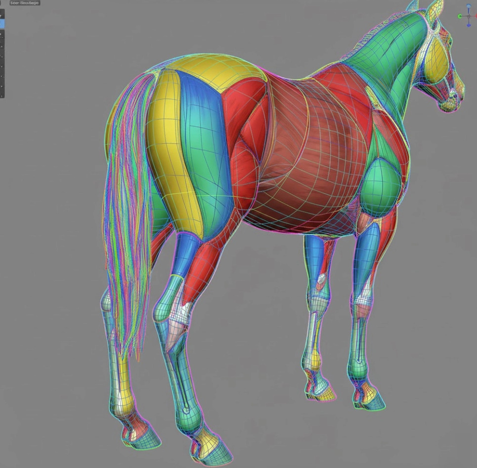 Rig-ready 3D horse mesh in Blender with proper stifle joint edge loops