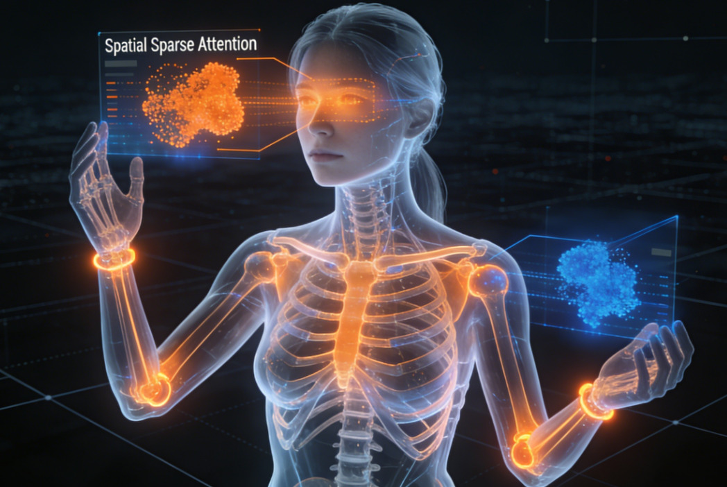 SSA mechanism highlighting anatomical joints in a 3D female mesh