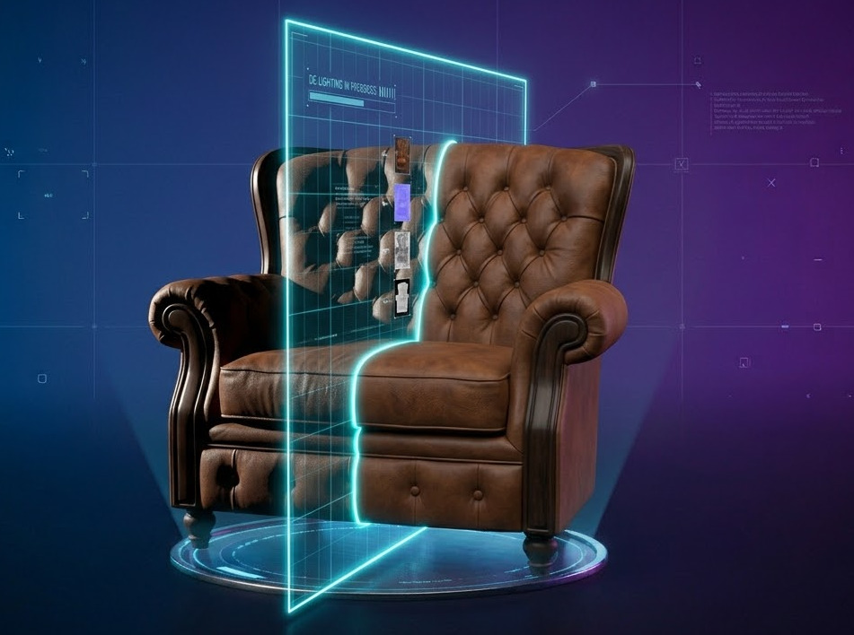 AI texture de-lighting process removing baked shadows to create a pure Albedo map