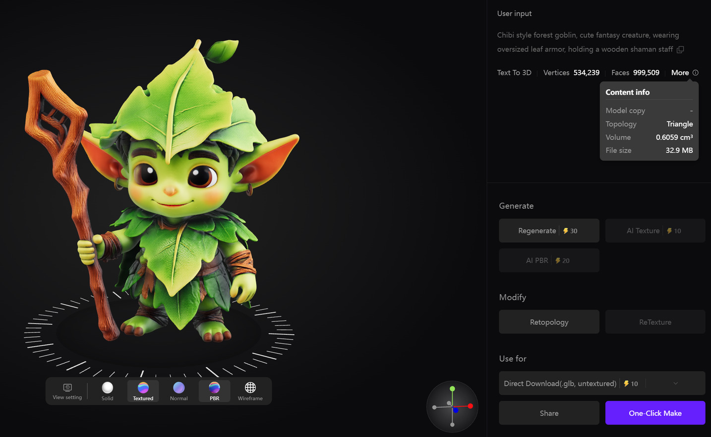 3D model of chibi forest goblin for stylized mobile games