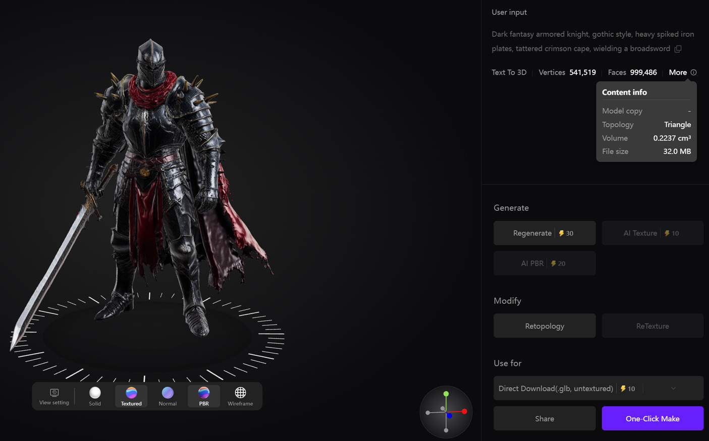 3D character model of dark fantasy knight with complex armor