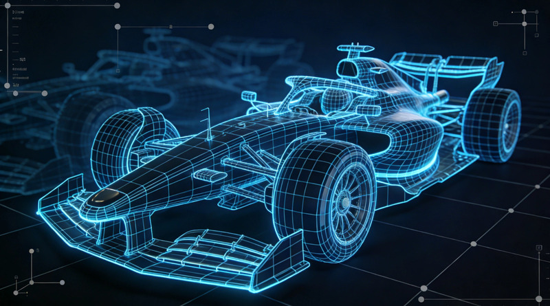 A visual representation of the Direct3D-S2 Spatial Sparse Attention processing a watertight F1 3D chassis