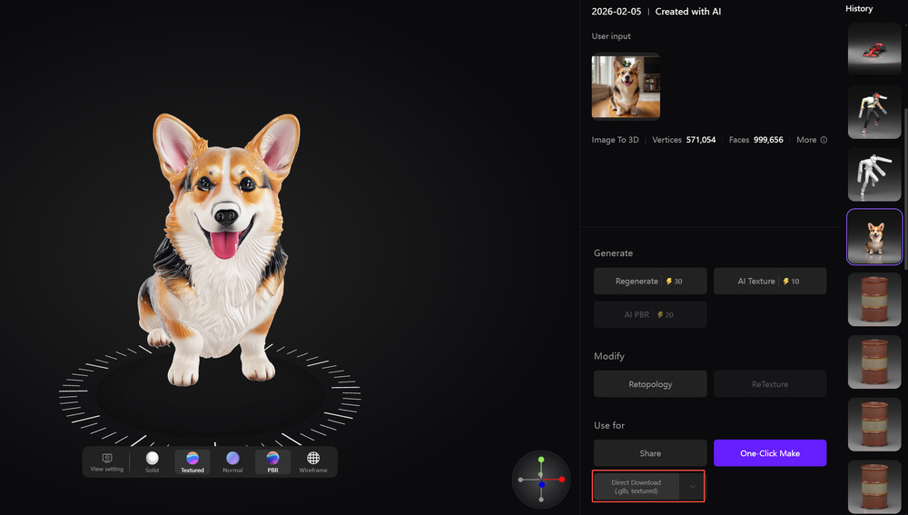 Exporting the final engine-ready GLB asset from the 3D studio