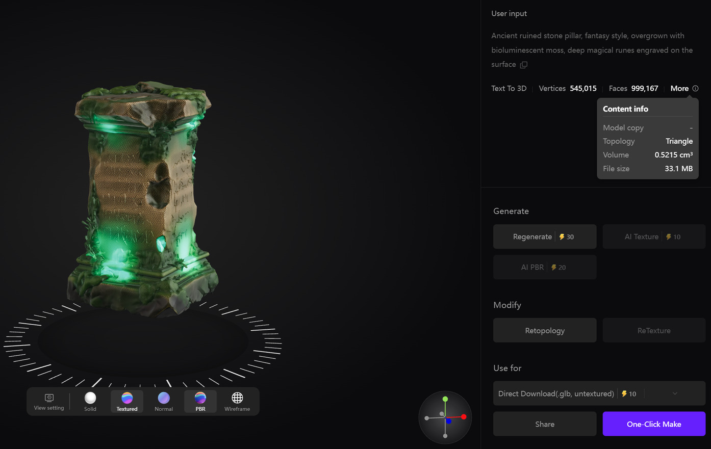 3D environment asset of ancient ruined pillar for fantasy worlds