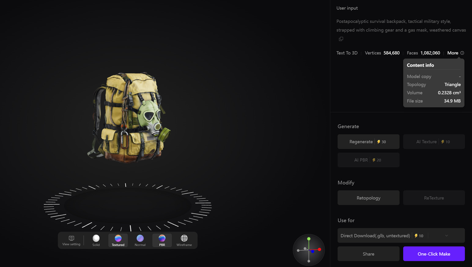 3D model of tactical survival backpack for post-apocalyptic games