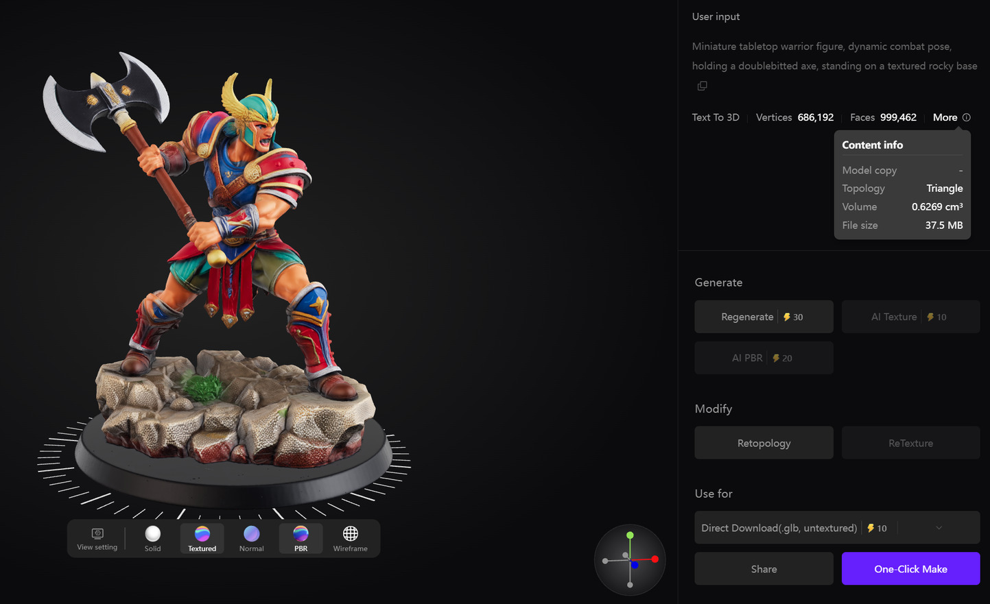 3D printable model of tabletop miniature warrior for board games