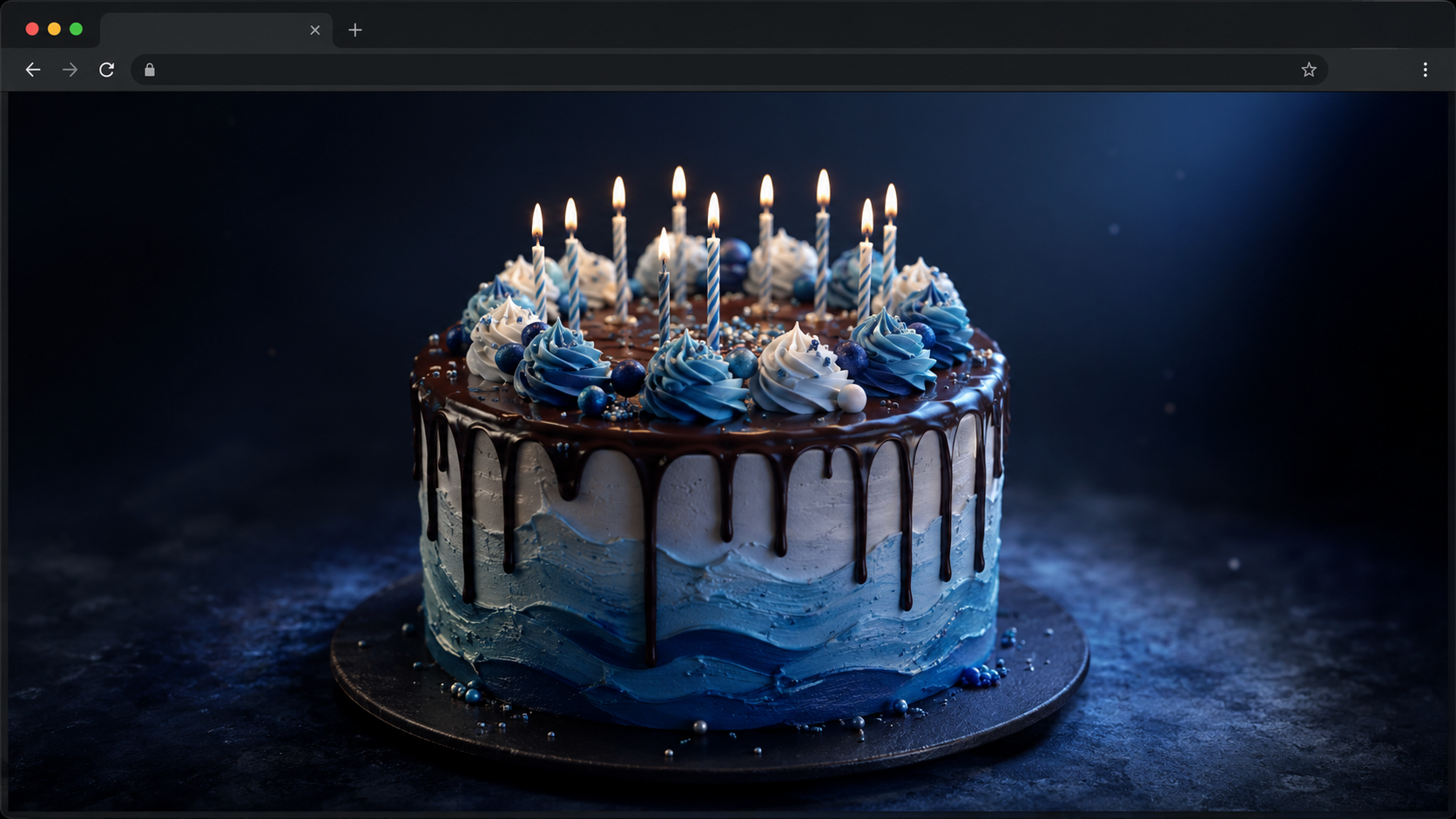 Three.js interactive 3D scene running in a browser with a birthday cake model loaded from GLB, orbit controls active