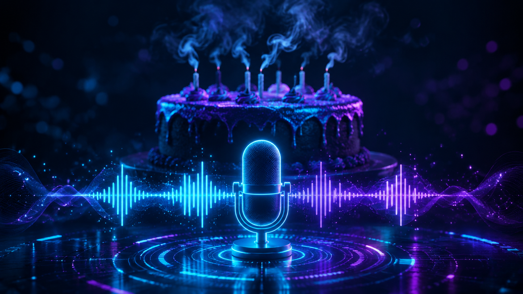 Interactive 3D birthday cake website with voice-triggered candle animation, showing Web Speech API integration in a browser environment