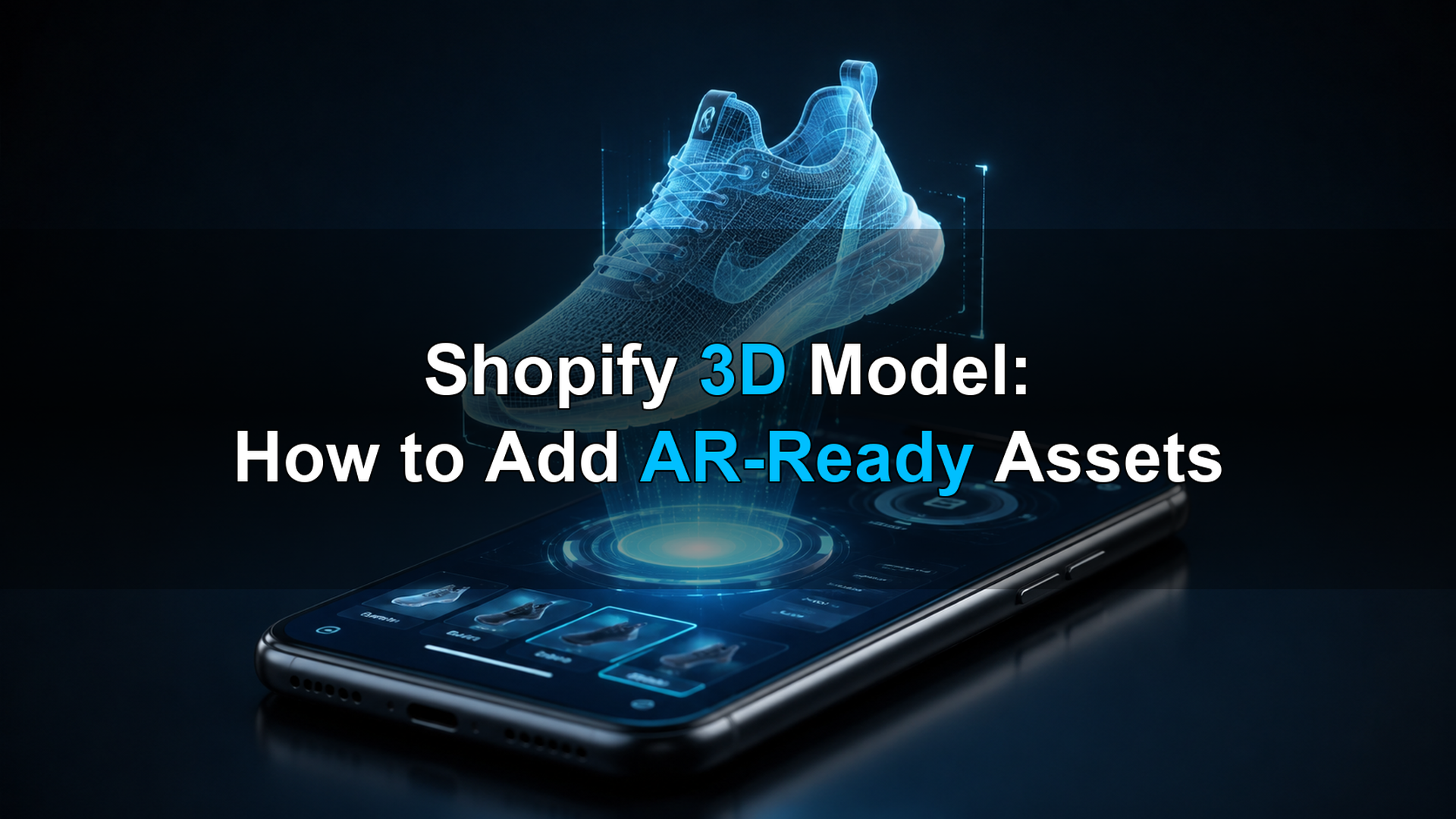 Shopify 3D model AR product visualization on a smartphone with holographic product display