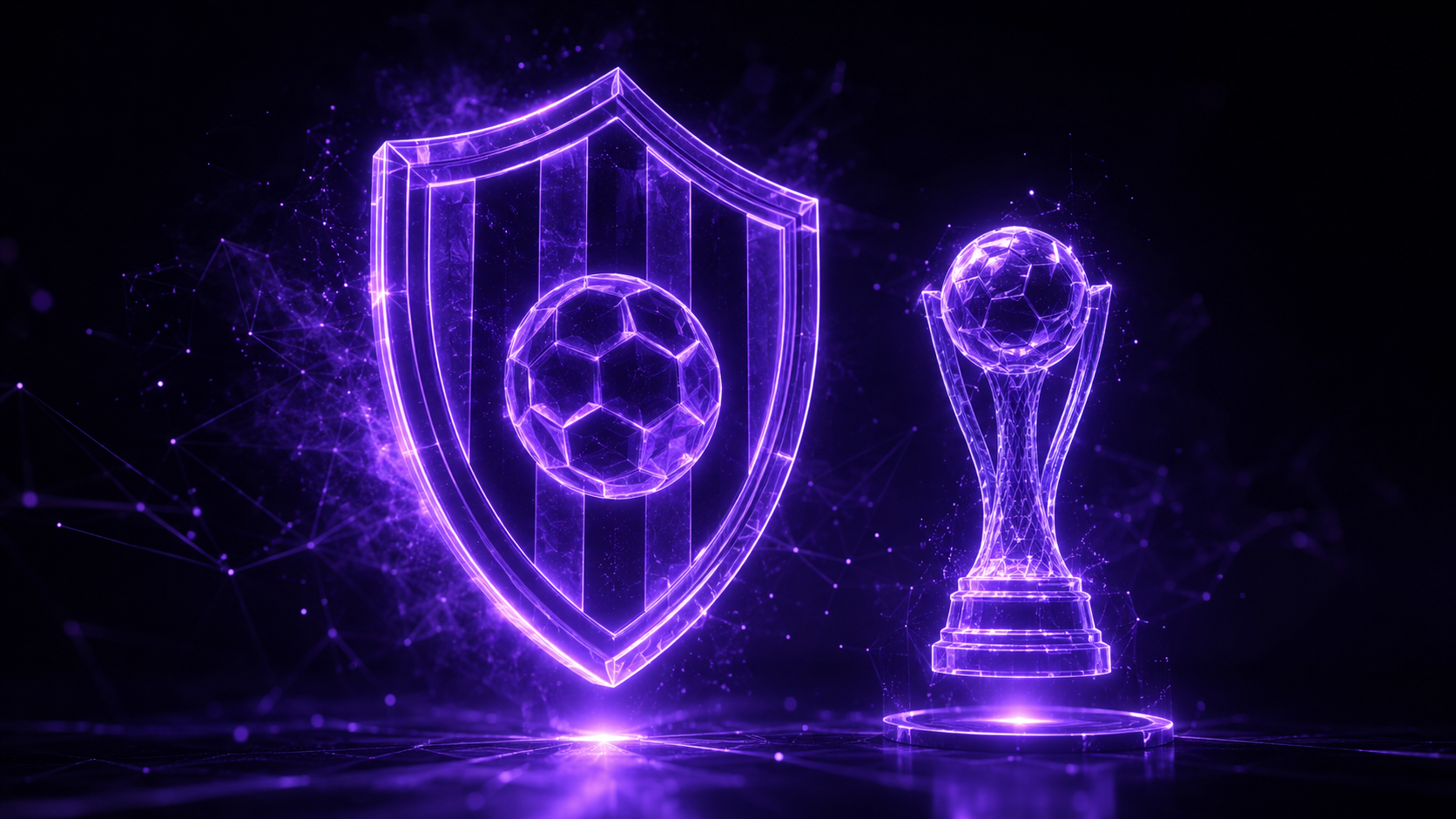 A glowing 3D soccer badge and trophy model rendered in Neural4D futuristic dark-background visualization studio