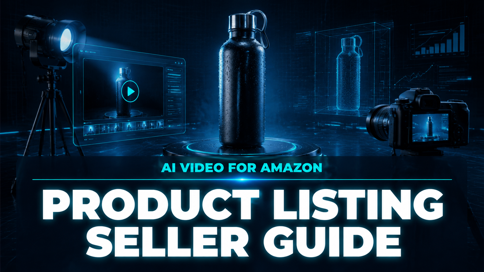 AI video for Amazon product listing guide hero image with futuristic tech background