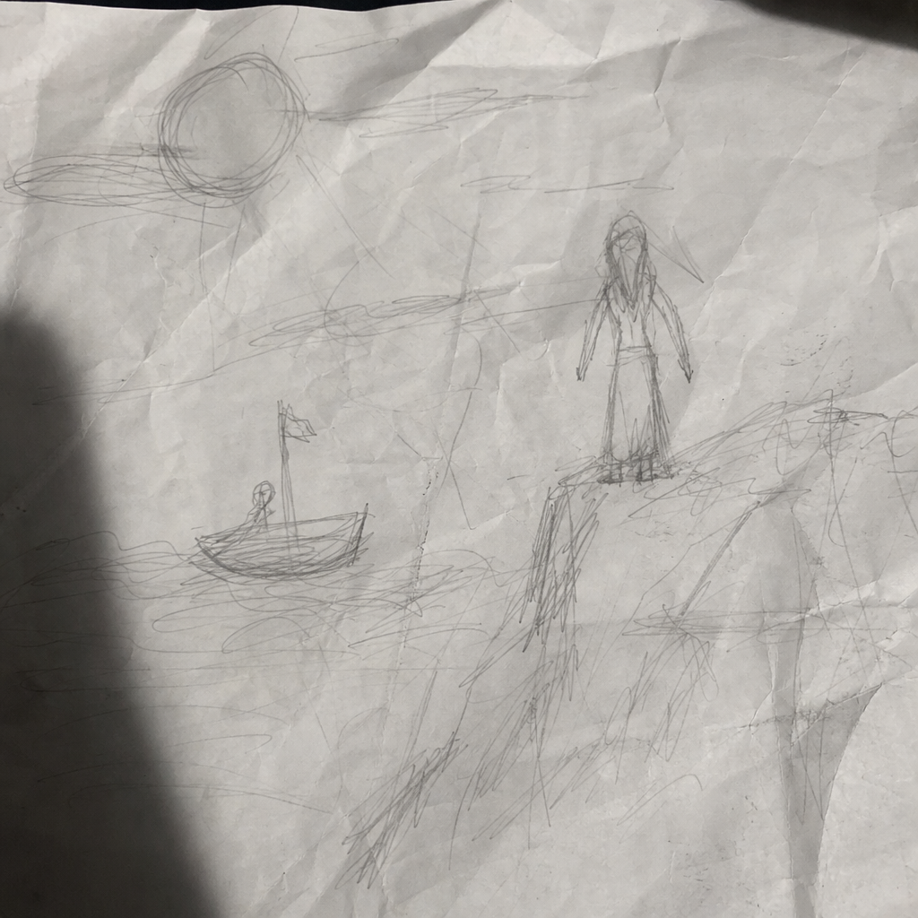 Messy unclear sketch with thin pencil lines and shadows producing poor 3D reconstruction
