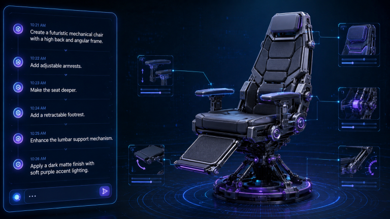 Neural4D-2o AI 3D model editing interface showing chat panel and 3D viewport side by side
