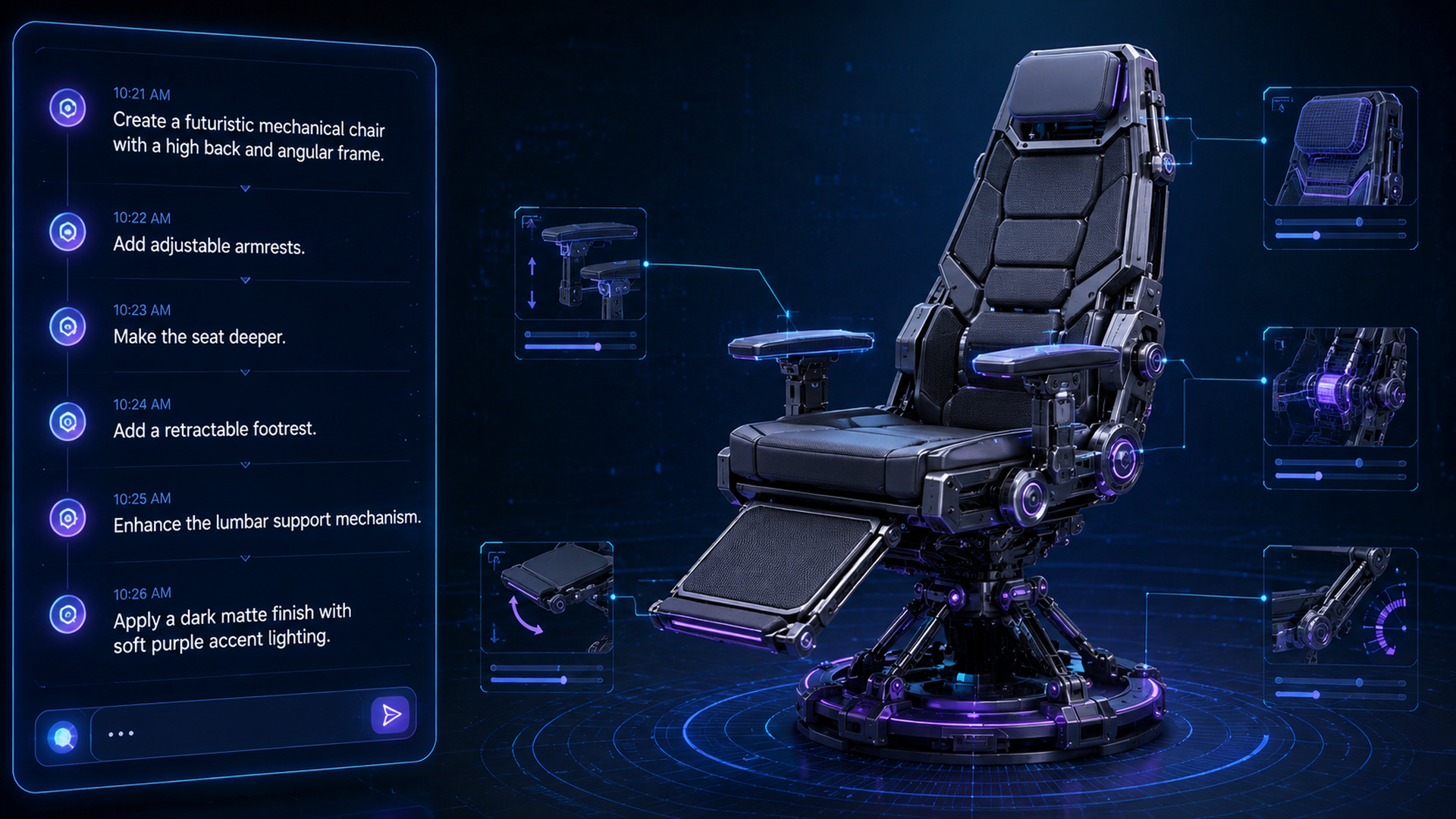 Neural4D-2o AI 3D model editing interface showing chat panel and 3D viewport side by side