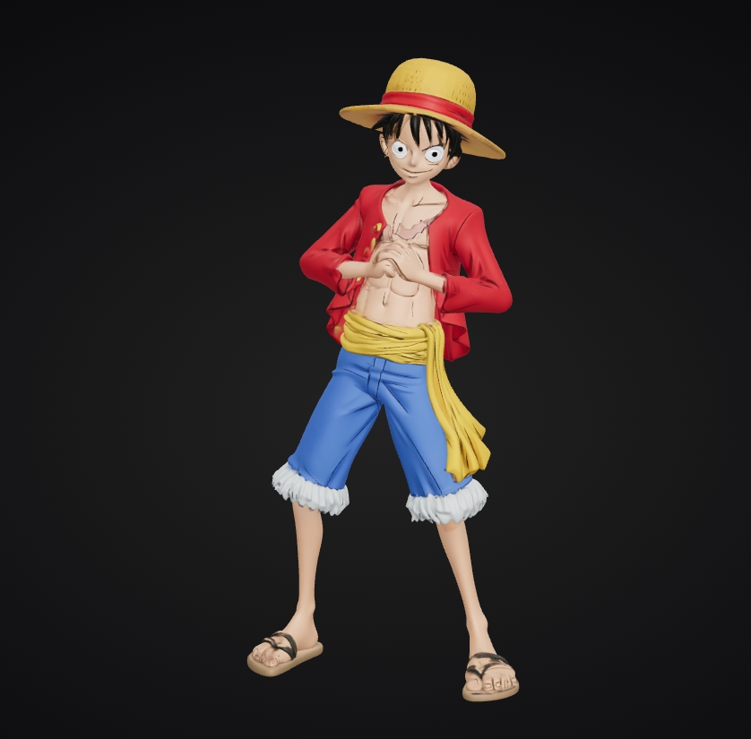 3D printed Luffy Gear 5 figure showing white hair and cloud scarf details