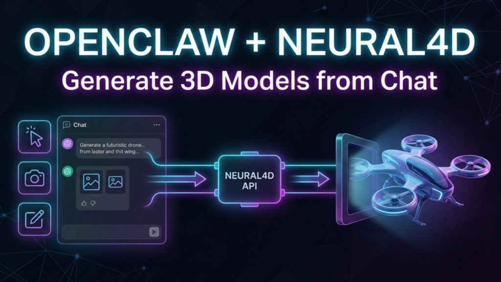 OpenClaw conversational interface generating 3D models through the Neural4D API