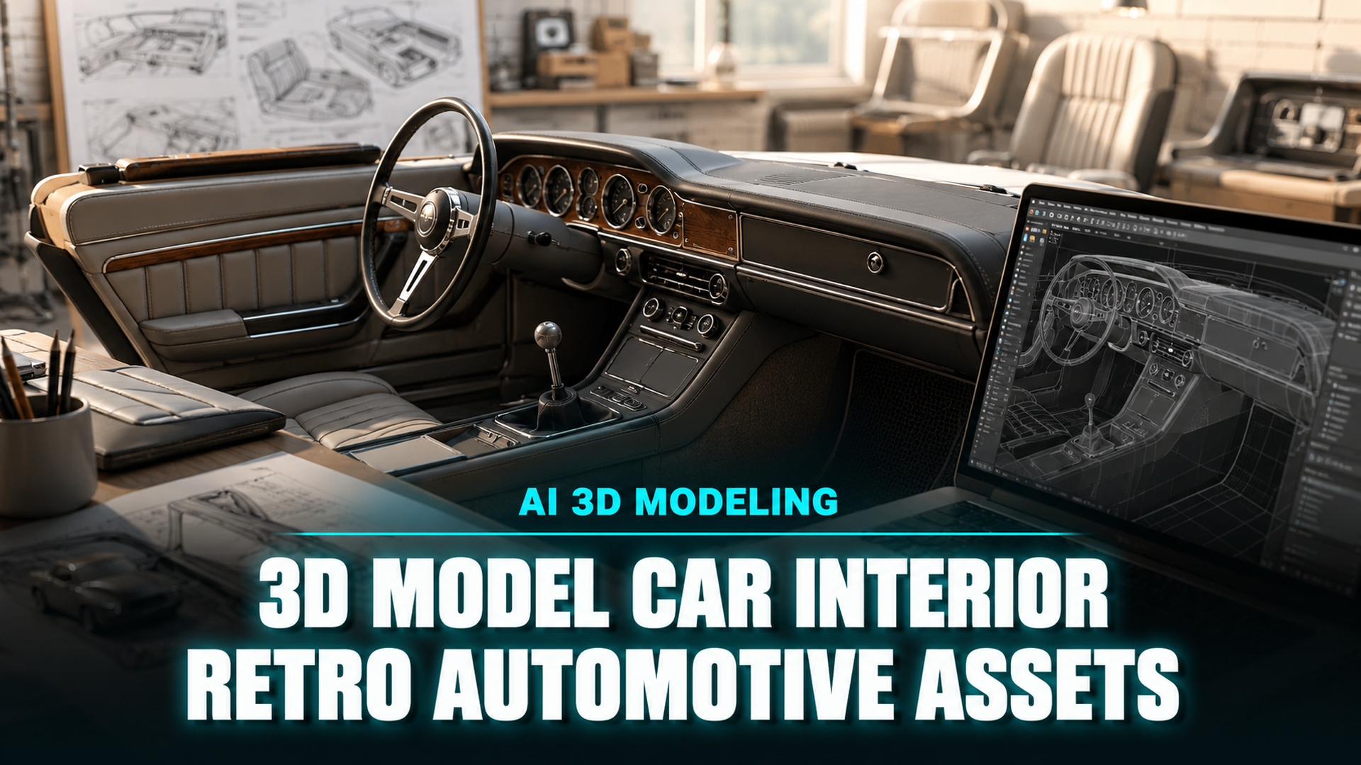 3D model car interior 1990s retro automotive asset creation with AI
