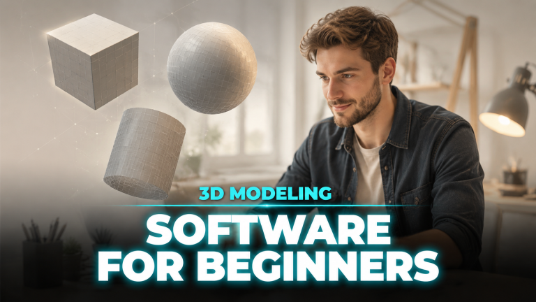 3D Modeling Software for Beginners in 2026 guide cover with magazine style title