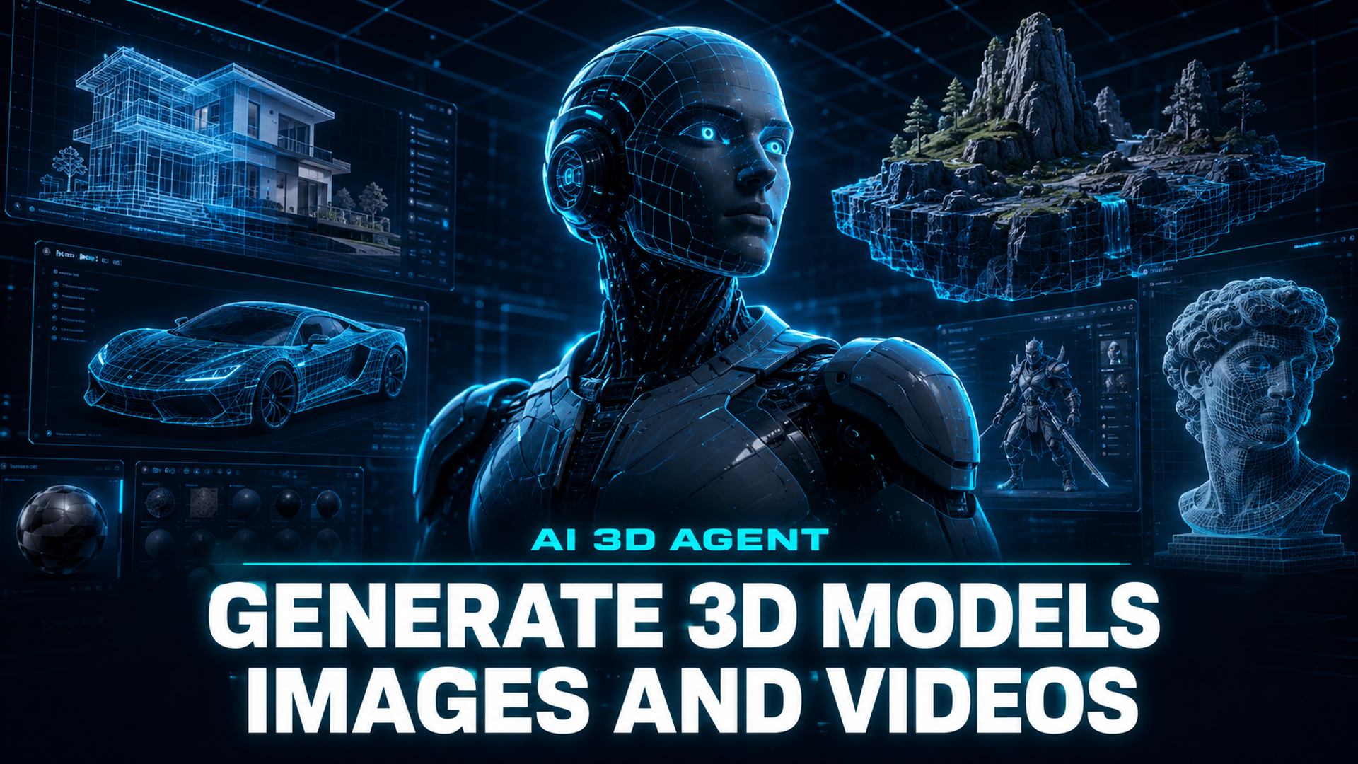 Neural4D AI 3D Agent hero image showing the unified generation panel for 3D models, images, and videos