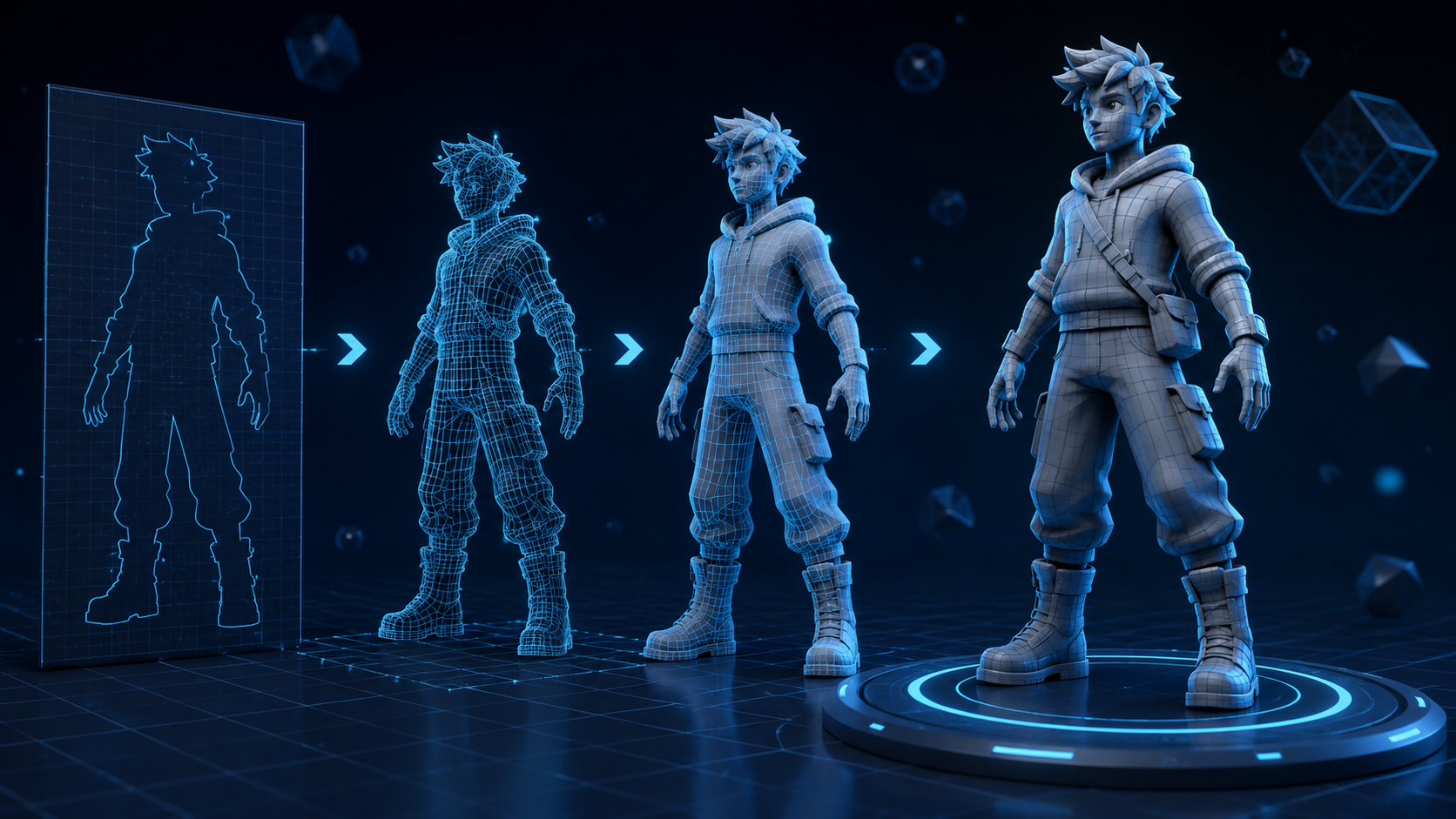 Neural4D AI generation interface showing a 3D character model being created from a reference image with watertight mesh output ready for 3D printing