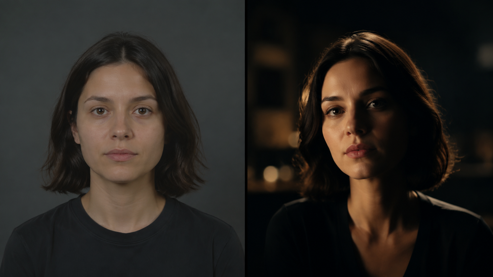 Split comparison showing basic vs cinematic AI video prompt results