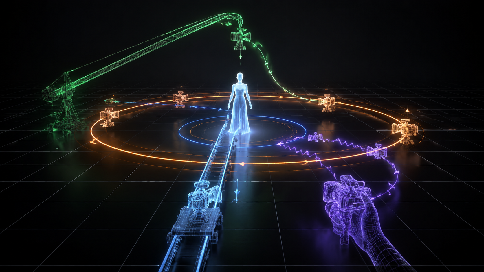 Visualization of camera movement types for AI video prompts