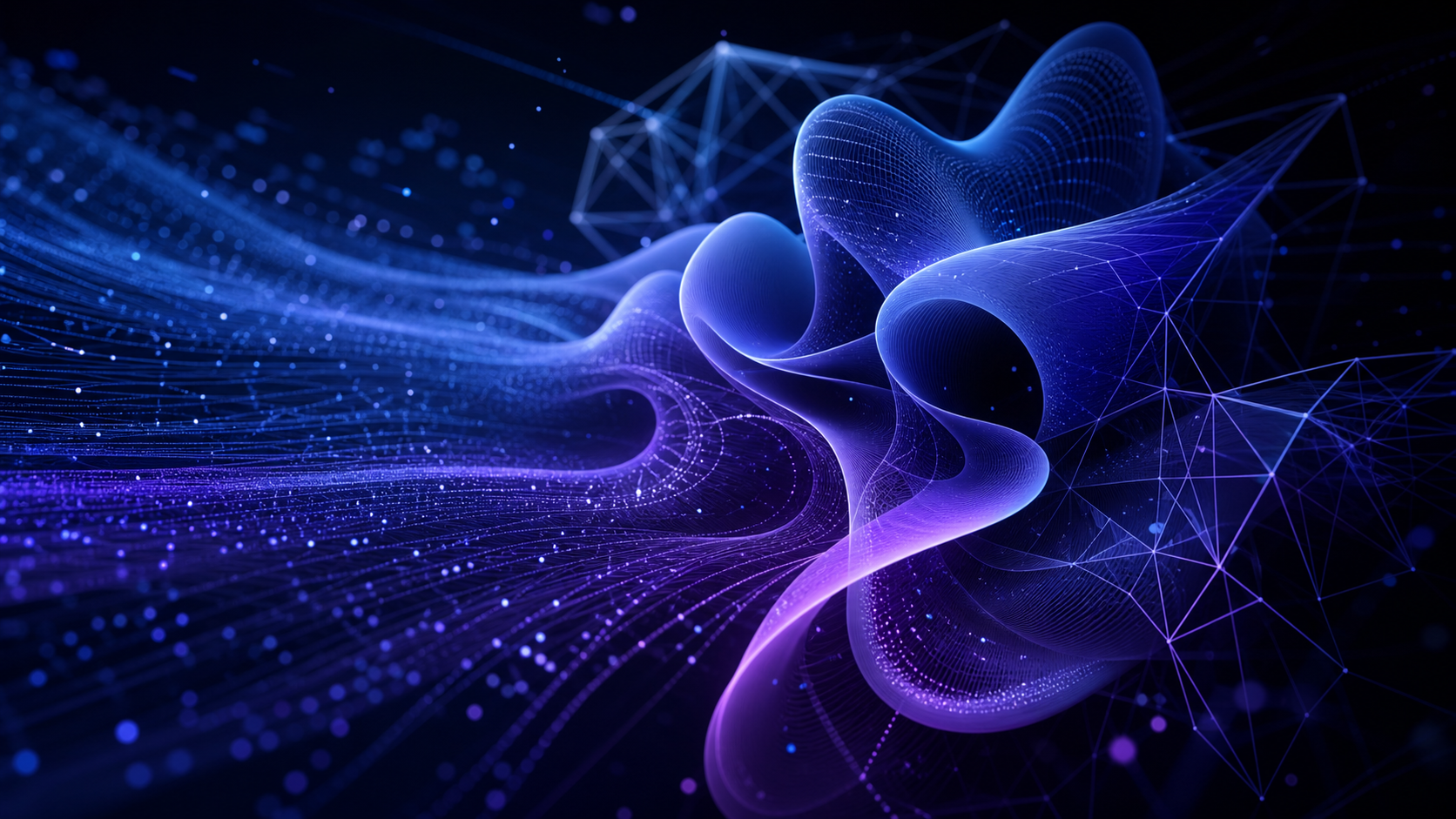 Abstract AI-generated sculptural forms emerging from digital data streams