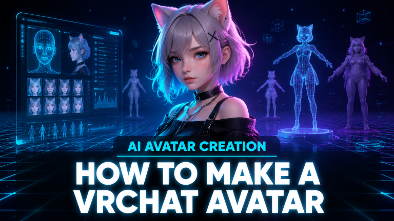 How to Make a VRChat Avatar with AI tutorial hero image showing AI avatar creation process