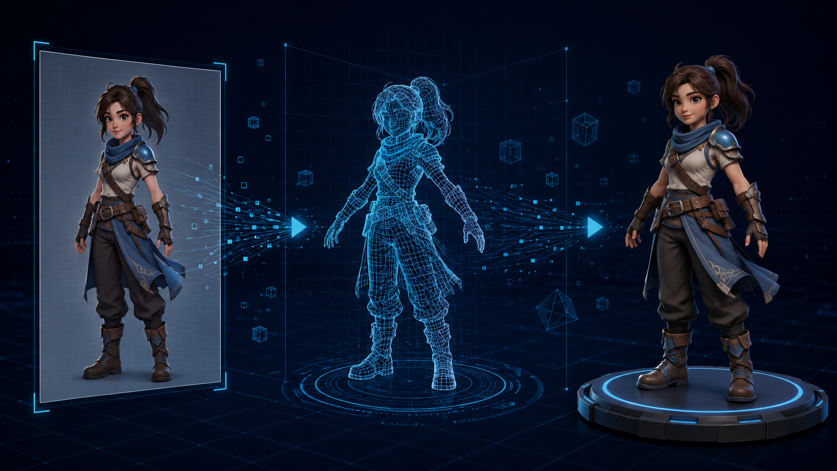 AI image to 3D generation workflow showing conversion from 2D screenshot to 3D printable mesh