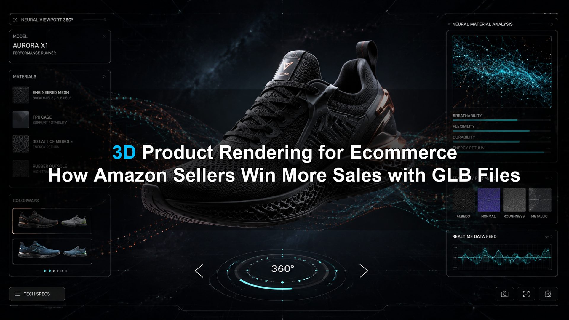 3D product rendering for ecommerce showing an AI-generated GLB model with PBR textures in an interactive Amazon product viewer