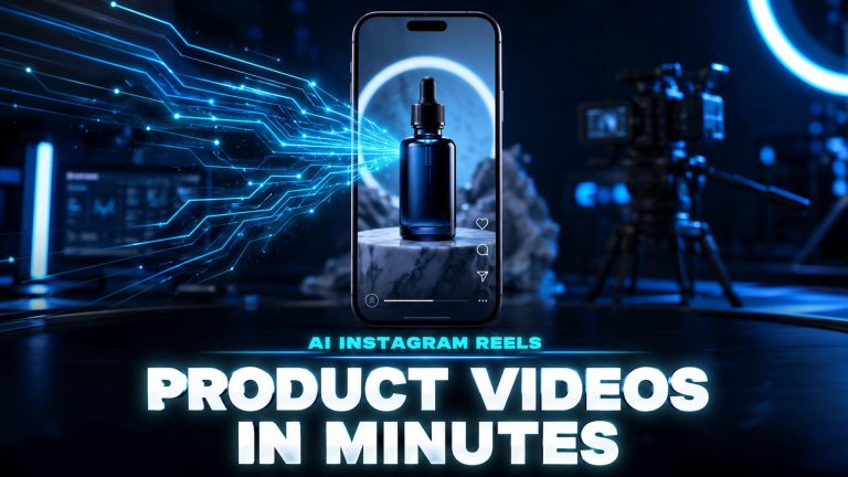 AI Instagram Reels product video generation smartphone display futuristic dark tech visualization