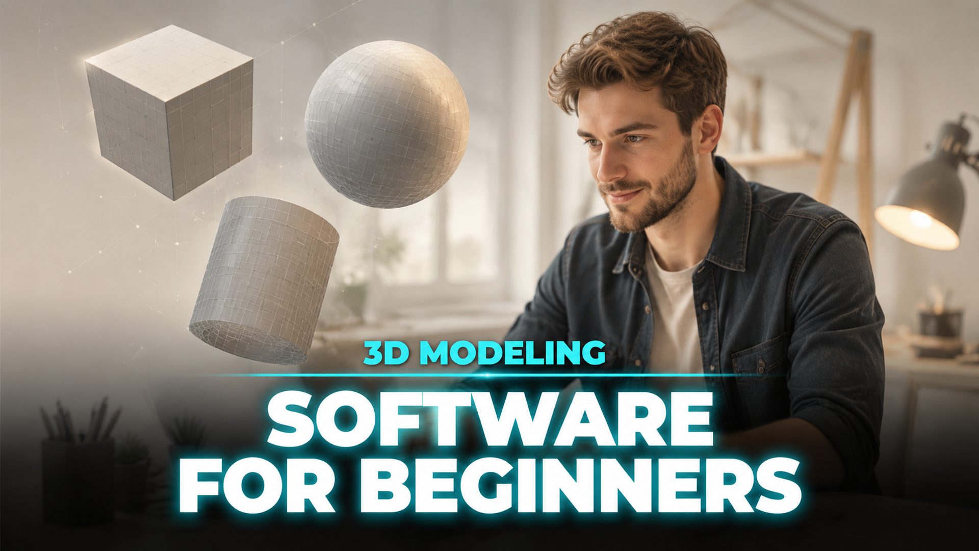 3D Modeling Software for Beginners in 2026 guide cover with magazine style title