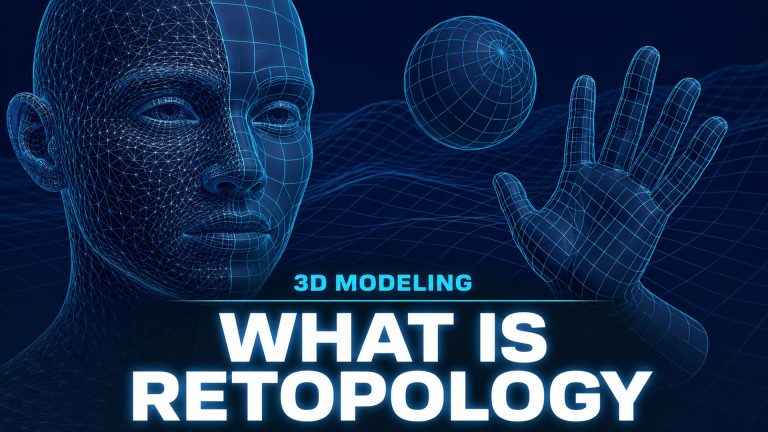What is retopology in 3D modeling: clean wireframe mesh with organized topology flow