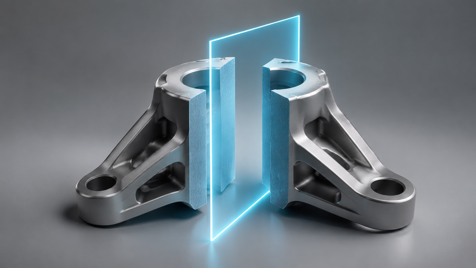 Cutting plane slicing a 3D model into two clean halves for 3D printing