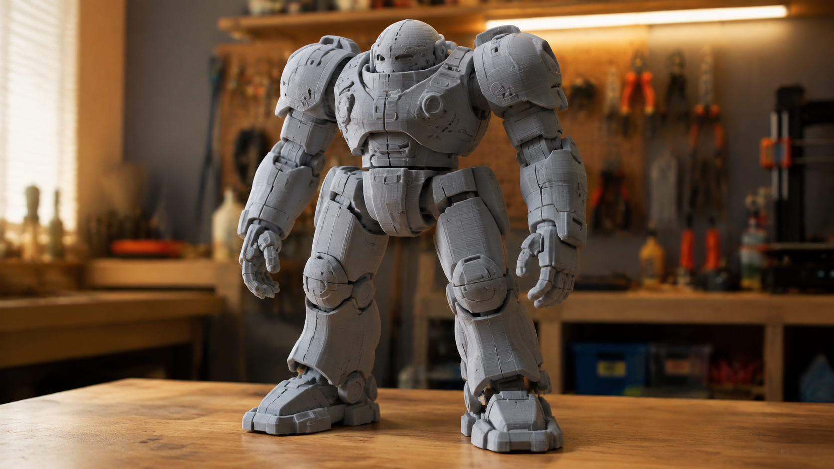 Large 3D printed object assembled from multiple printed segments showing a finished multi-part print