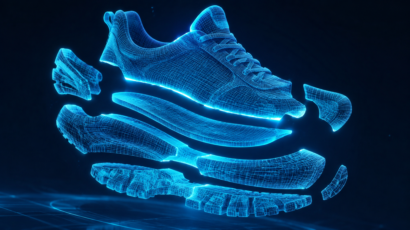Abstract visualization of a clean watertight 3D mesh being segmented into separate parts by AI