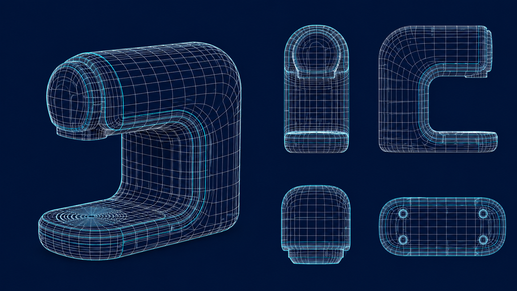 Clean AI generated 3D mesh with organized quad edge flow shown as a technical futuristic wireframe