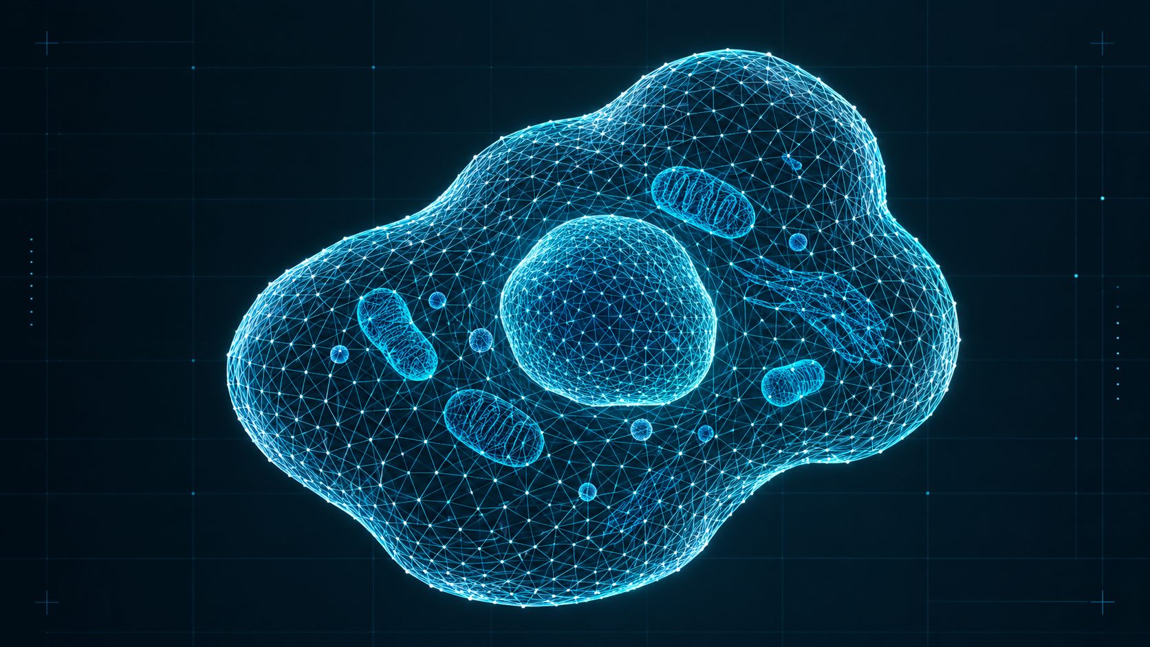 Wireframe view of a cell model mesh showing even triangle distribution and closed geometry