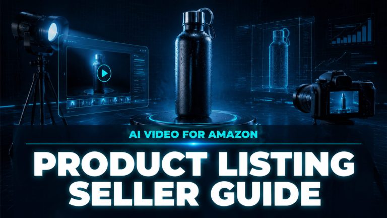 How to add video to Amazon listing: AI video production setup with futuristic tech background