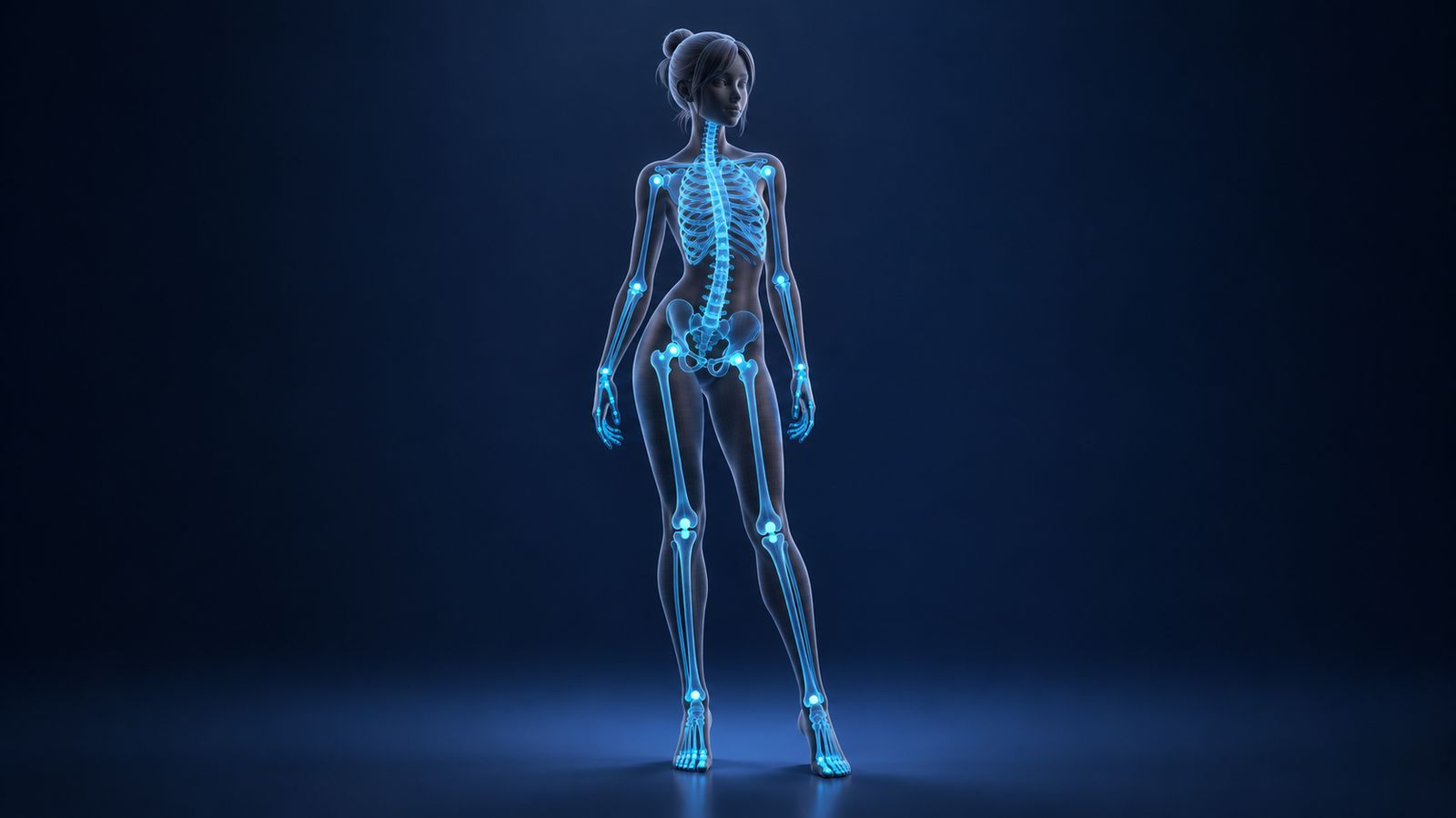 Skeleton rig applied to a 3D character model ready for motion