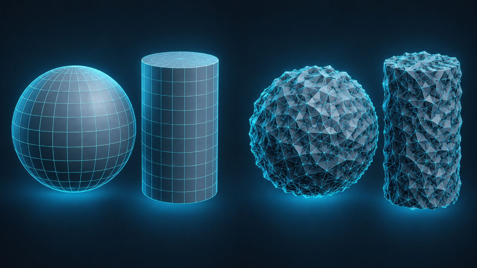 Comparison of clean quad-based mesh topology versus dense mesh for animation rigging