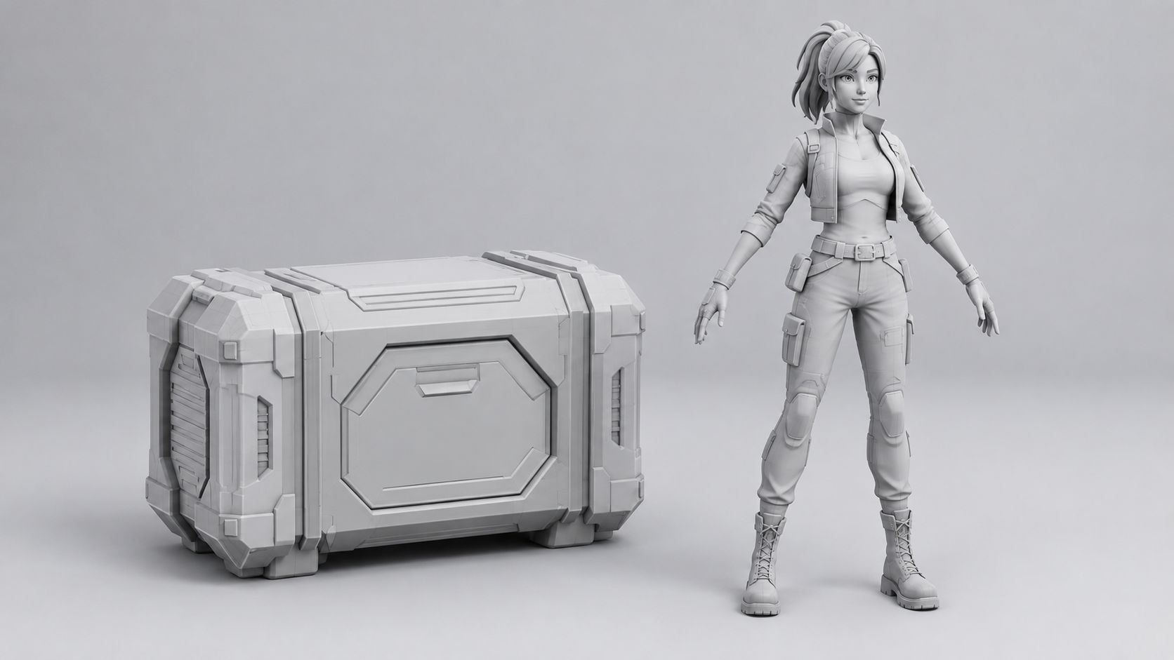 Finished game-ready 3D prop and rigged character mesh with clean topology on a neutral studio surface
