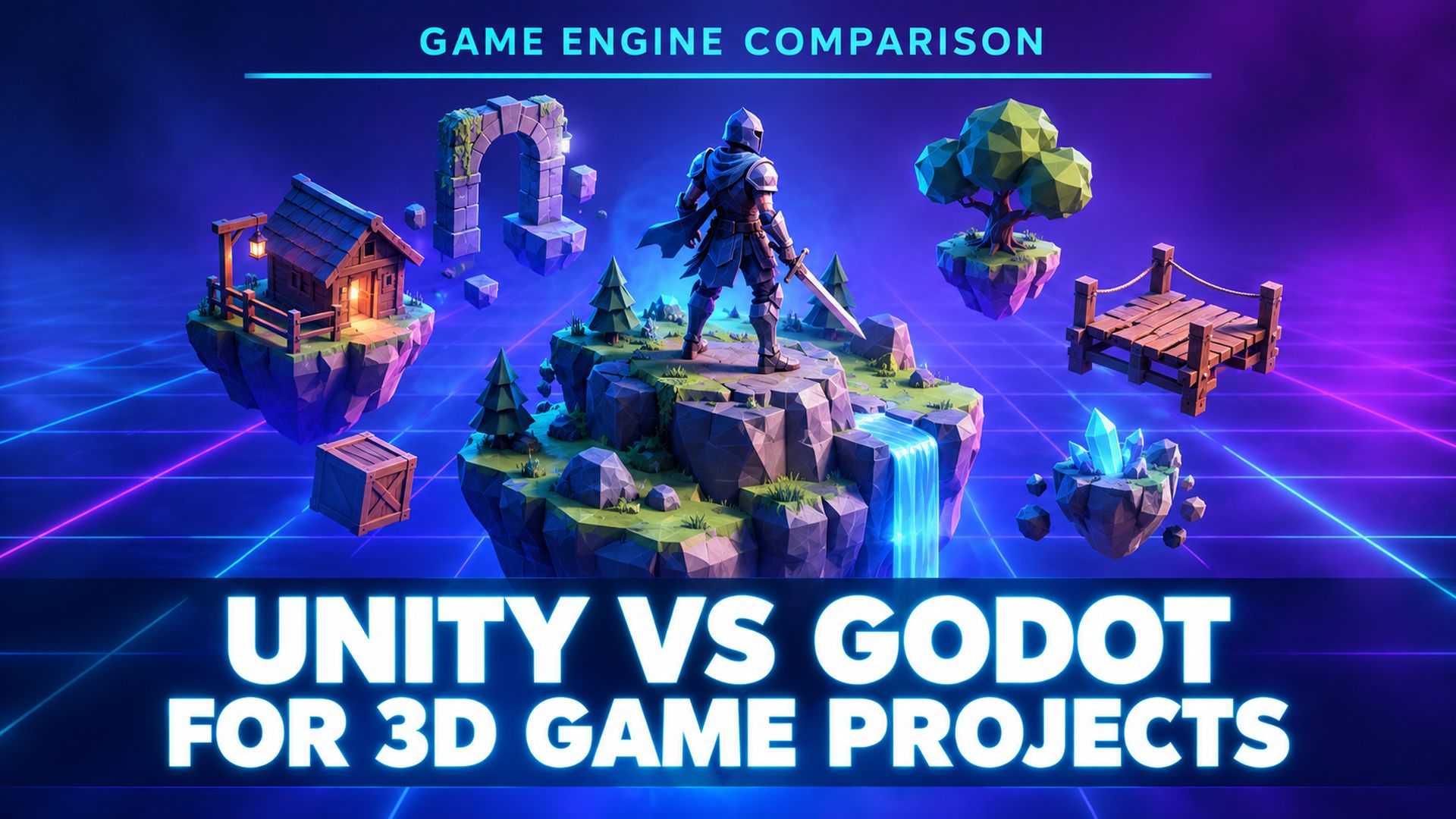 Godot vs Unity engine comparison for 3D game projects, low-poly game world with a game character