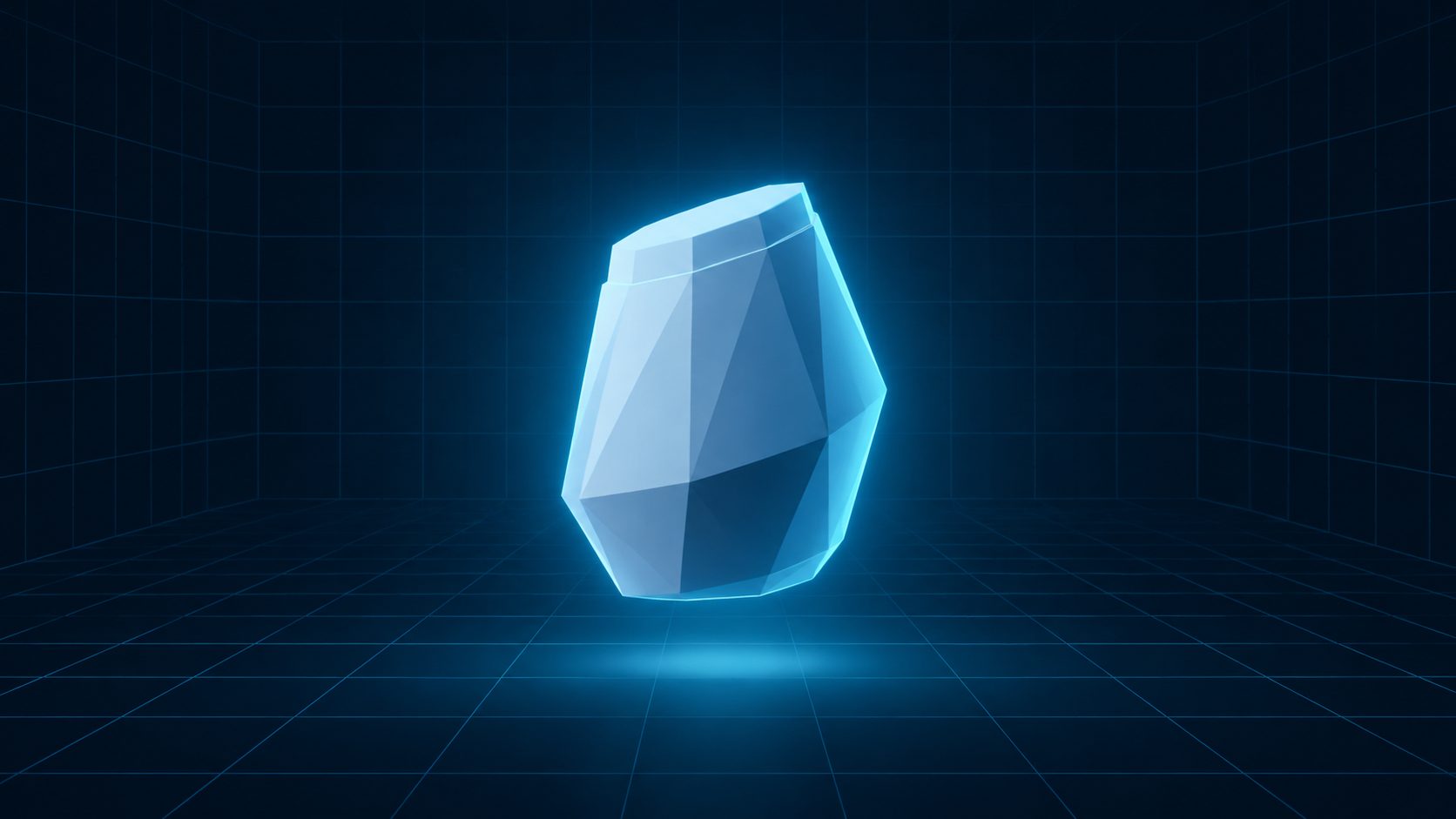A clean low poly 3D asset entering an editable wireframe 3D scene, showing native generation feeding a production pipeline.