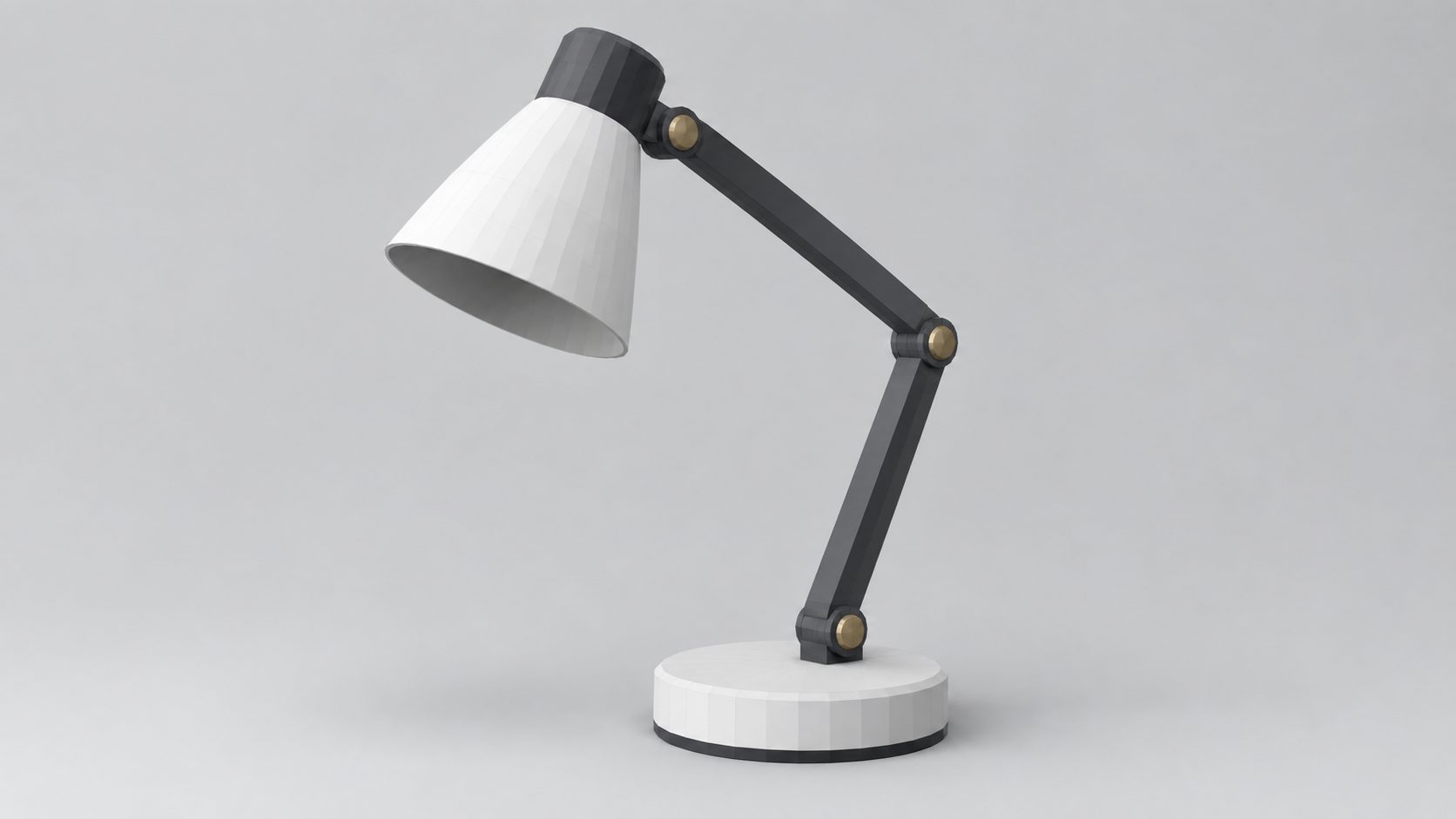 Clean low poly desk lamp 3D model rendered on a neutral background with visible edge flow
