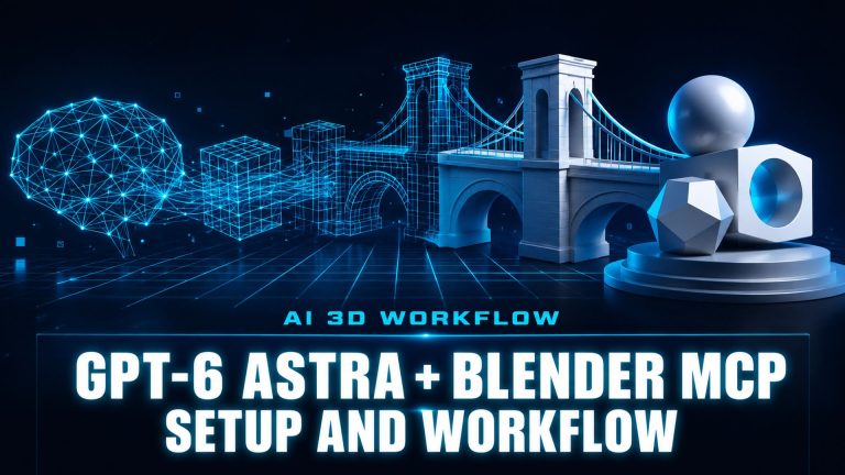 GPT-6 Astra with Blender MCP setup for AI 3D workflows, showing the four layer stack from model to Blender addon