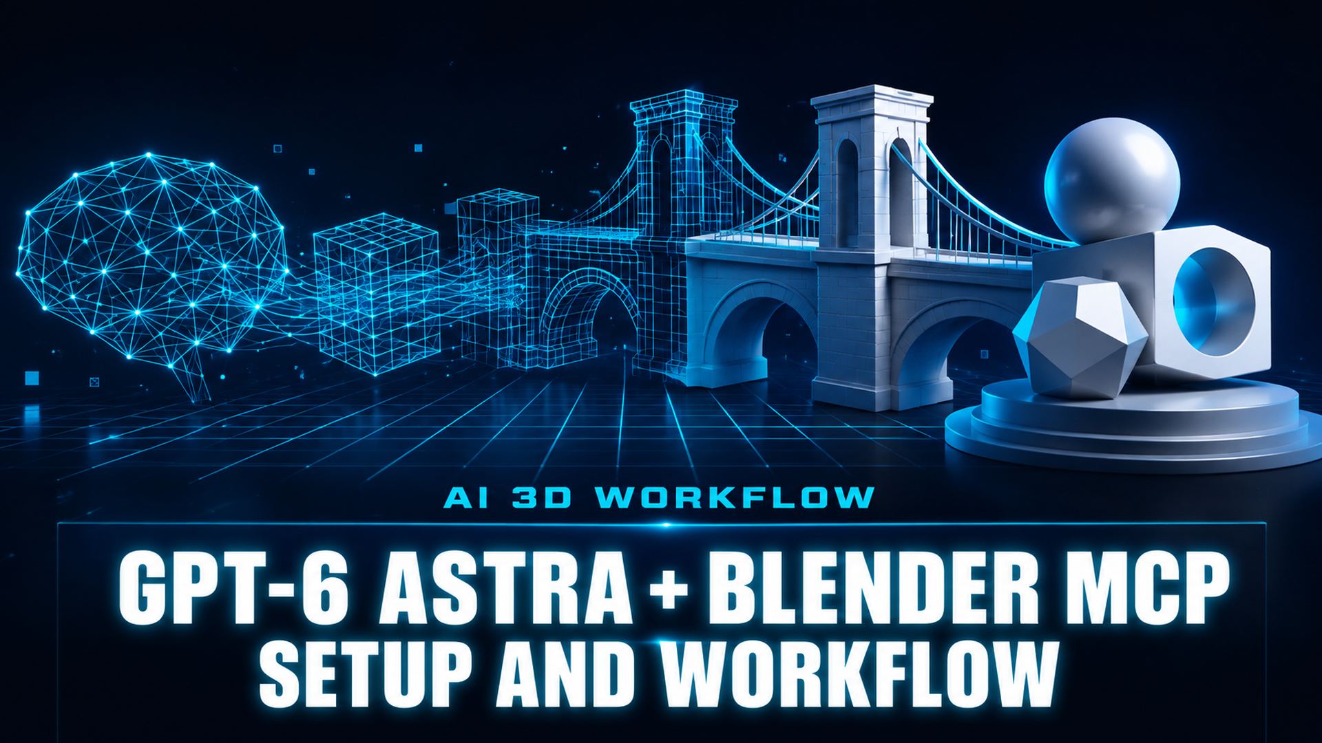 GPT-6 Astra with Blender MCP setup for AI 3D workflows, showing the four layer stack from model to Blender addon
