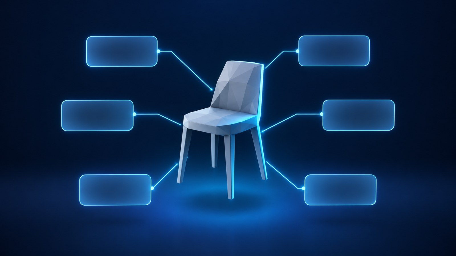One generated 3D model branching into six export formats for web viewers, game engines, 3D printing, and AR runtimes