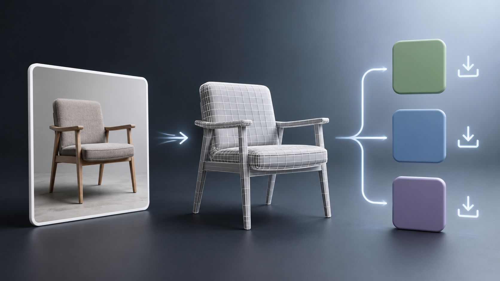 Generate a 3D model from a photo, then export it as STL, OBJ or FBX.