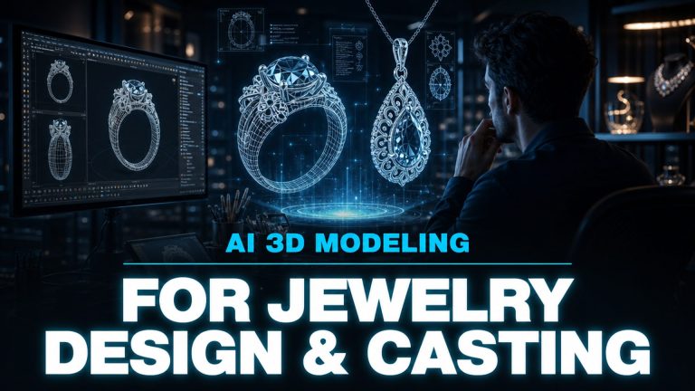 AI jewelry design and 3D modeling for 3D printing and casting, magazine style hero